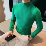 QDBAR Half Turtleneck Slim Striped Long Sleeve Top