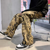 QDBAR High-quality fried street pants men trendy brand ins version of the trend loose straight ruffian handsome print casual pants men