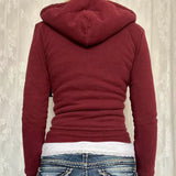 QDBAR American Y2K letter embroidered cardigan zipper high quality burgundy oversized hoodies women winter 2025 new street casual tops