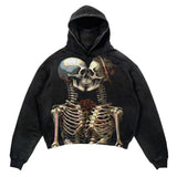 QDBAR Retro hooded sweatshirt skull print flame Y2K retro hooded pullover jacket street style goth casual fashion men's Harajuku top