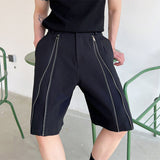 QDBAR Zipper Decoration Straight Five-point Shorts