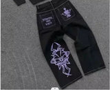 QDBAR Y2K Hip Hop Punk Low Rise Jeans Men Women Harajuku Letter Graphic Print Oversized Ripped Pants Gothic Double Waisted Trousers