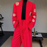 QDBAR 2024 Fall Fashion Retro Cirrus Embroidered Red Suit Jacket Wide-leg Trousers Two-piece Set