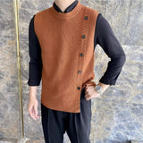 QDBAR Asymmetric Design Men's knitted Vest Spring and Autumn Sleeveless O-neck Sweater Coat Korean Fashion Tank Tops Male Waistcoat