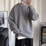 QDBAR Winter solid color round neck sweater for men, handsome Korean style loose men's sweater, trendy student bottoming shirt, thick