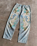 QDBAR 90s Streetwear Y2K Light Colored Flowers Trousers Mens Womens Hand Painted Literary Retro Casual Mid Waist Street Hip Hop Wide Leg Washed Jeans