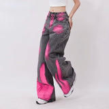 QDBAR 90s Streetwear Streetwear Baggy Jeans Women Creative Graffiti Casual Versatile Wide Leg Pants Y2k Jeans Woman High Waist Hip Hop Denim Trousers