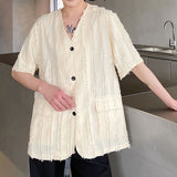 QDBAR Fringed V-Neck Short Sleeve Shirt