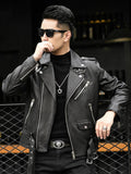 QDBAR Spring Autumn Short Cool Black Leather Biker Jacket Men Zipper Long Sleeve Belt Plus Size European Fashion 4xl 5xl