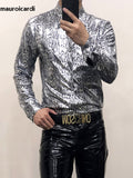 QDBAR Spring Autumn Cool Sexy Fitted Shiny Stretchy Colorful Snake Print Faux Leather Shirt Jacket Men Emo Clothes 2025