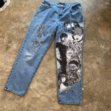 QDBAR Hip Hop Big Head print Graphic Baggy Jeans Harajuku Denim Y2k Pants Men Women Goth New High Waist Wide Trousers wide leg jeans