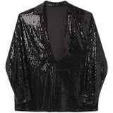 QDBAR Vintage Deep V-neck Sequined Shirt