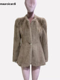 QDBAR Winter Elegant Luxury Short Fitted Thick Warm Soft Skirted Faux Mink Fur Coat Jacket Women with Long Puff Sleeve