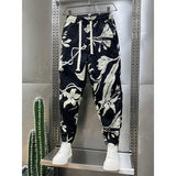 QDBAR Printed Striped Cropped Harem Casual Pants