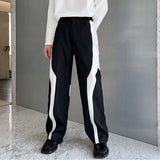 QDBAR Black and White Paneled Straight-leg Pants