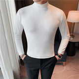 QDBAR Half Turtleneck Slim Striped Long Sleeve Top