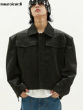 QDBAR Spring Autumn Cool Short Oversized Black Crocodile Print Pu Leather Jacket Men Long Sleeve Luxury Designer Clothes