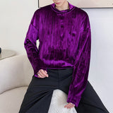 QDBAR Pleated Velvet Half Turtleneck Metal Chain Top