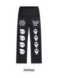 QDBAR American retro straight jeans summer y2k casual five-pointed star loose wideleg nine-point floor-length trousers for street wear