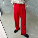 QDBAR Red Straight Wide Leg Trousers