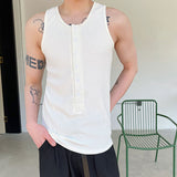 QDBAR Skinny Button Sleeveless Crewneck Tank Top