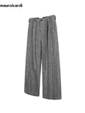 QDBAR Spring Long Grey Flowy Baggy Wide Leg Pants for Mens Sashes Clothing Loose Casual Soft Korean Fashion Trousers 2025