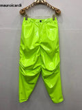 QDBAR Spring Colored Loose Shiny Reflective Patent Faux Leather Harem Pants Men Luxury Designer Y2K Clothes Trousers 2025