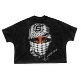 QDBAR 90s Streetwear Fashion retro trend streetwear Masked portrait print short sleeve men y2k cotton shirt top Harajuku Hip Hop oversized T-shirt