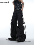 QDBAR Autumn Hollow Out Black Flowy Baggy Wide Leg Pants for Mens Streetwear Men Luxury Designer Clothing Fashion Trousers