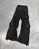 QDBAR 90s Streetwear Harajuku Y2k Jeans Goth Hip Hop Pattern Oversized Pocket Ripped Black Baggy Jeans Casual New Mens Womens Denim Pants Streetwear