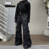 QDBAR Dark Elastic Pleated Floor-length Trousers