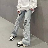 QDBAR High Street Harajuku Hip Hop Dark Style Floor Mopping Pants Women Y2k High Waist Washed Streamers Ripped Oversized Jeans Men