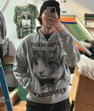 QDBAR New Casual Big Headed Cat Pattern Zip Up Hoodie Harajuku Promo Streetwear Goth Hip Hop Y2k Sweatshirt Hoodies Women Men Clothing