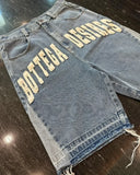 QDBAR New Retro Embroidered Washed Large Size Men Denim Shorts Gothic Harajuku Y2K Fashion Men and Women Punk Shorts