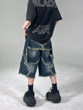 QDBAR Harajuku High Street Star Spliced Men denim shorts loose casual hip-hop street clothing couple pants sports pants men shorts