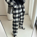 QDBAR Black and White Paneled Plaid Pants