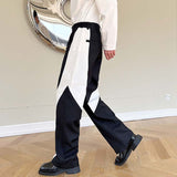 QDBAR Black and White Paneled Straight-leg Pants