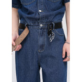 QDBAR Summer Short Sleeve Denim Jumpsuit