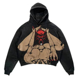 QDBAR Retro hooded sweatshirt skull print flame Y2K retro hooded pullover jacket street style goth casual fashion men's Harajuku top