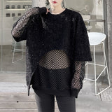 QDBAR Mesh Stitching Fake Two Piece Pullover Top