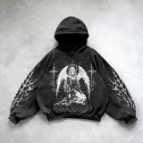 QDBAR Harajuku Punk gothic goddess hoodie oversized sweatshirt y2k tops streetwear clothes hoodies women goth couples women clothing