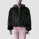 QDBAR Spring Winter Short Colorful Leopard Print Soft Warm Faux Fur Coat Women with Hood Long Sleeve Fluffy Jacket 2025