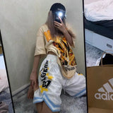 QDBAR Letter printed basketball shorts women's 2025 summer ins loose casual all-match five-point high waisted shorts women's