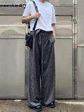 QDBAR Spring Long Grey Flowy Baggy Wide Leg Pants for Mens Sashes Clothing Loose Casual Soft Korean Fashion Trousers 2025