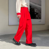 QDBAR Red Straight Wide Leg Trousers