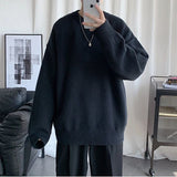 QDBAR Winter solid color round neck sweater for men, handsome Korean style loose men's sweater, trendy student bottoming shirt, thick