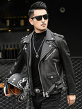 QDBAR Spring Autumn Short Cool Black Leather Biker Jacket Men Zipper Long Sleeve Belt Plus Size European Fashion 4xl 5xl