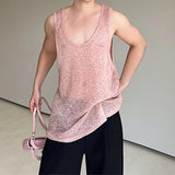 QDBAR Thin Mesh Translucent Cutout Knit Tank Top