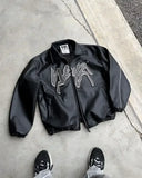 QDBAR Streetwear Leather Jacket Mens Harajuku Punk Bat Graphics Embroidered Oversized Coat Goth Black Bomber Motorcycle Zipper Jacket