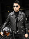 QDBAR Spring Autumn Short Cool Black Leather Biker Jacket Men Zipper Long Sleeve Belt Plus Size European Fashion 4xl 5xl